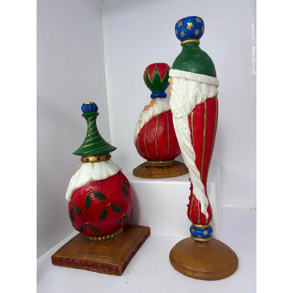 Vintage‎ Christmas Santa Candle Holder Set of 3 Resin Folk Art Holiday Decor